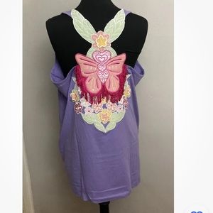 3-29 Denim 24/7 Purple Tank Top Butterfly Embroidered Tassel 1x Cotton